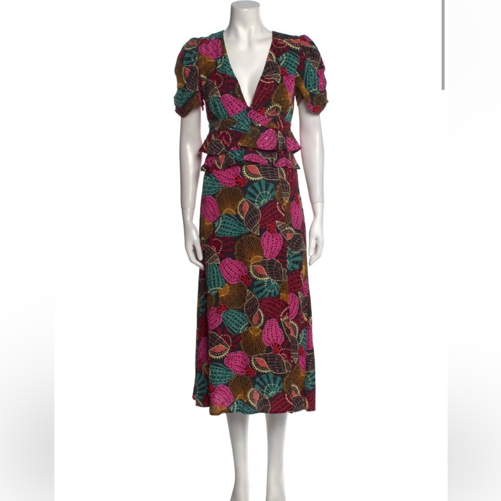 FARM Rio Pink and Green Maxi Dress with Tie Front
